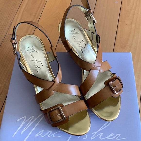 Mark Fisher Gilon3 wedge sandals in brown cork design 7 1/2 - Picture 4 of 8